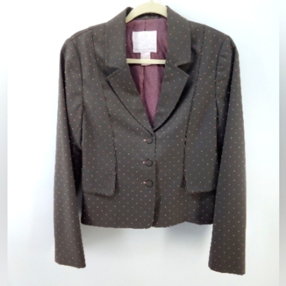 Rebecca Taylor Wool Blend Swiss Dot Gray Pink Blazer Jacket 8 Hong Kong Pockets - Picture 12 of 12